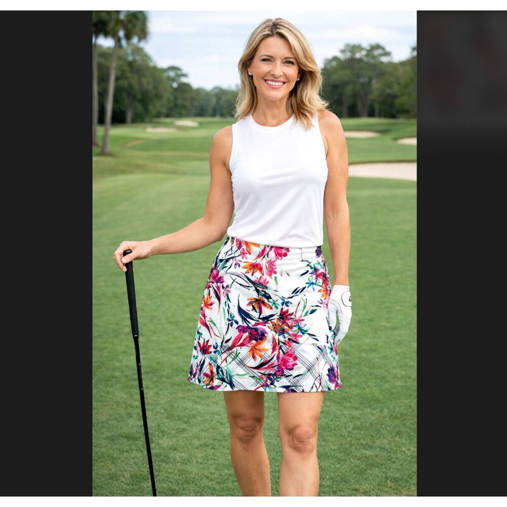 Lady Hagen Floral Skort 4 Golf Tennis Tropical Skirt Shorts Pockets Stretch Zip